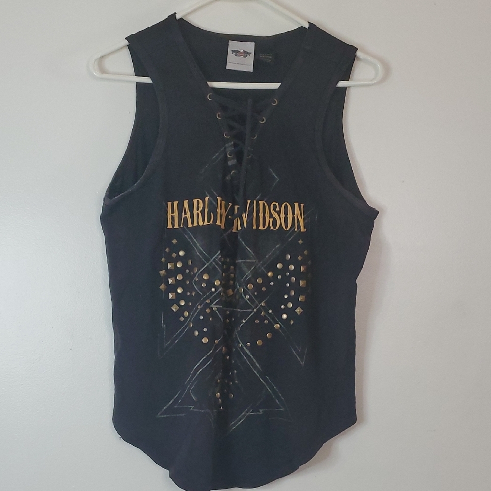 Harley-Davidson Black Tank Top with Gold Studs